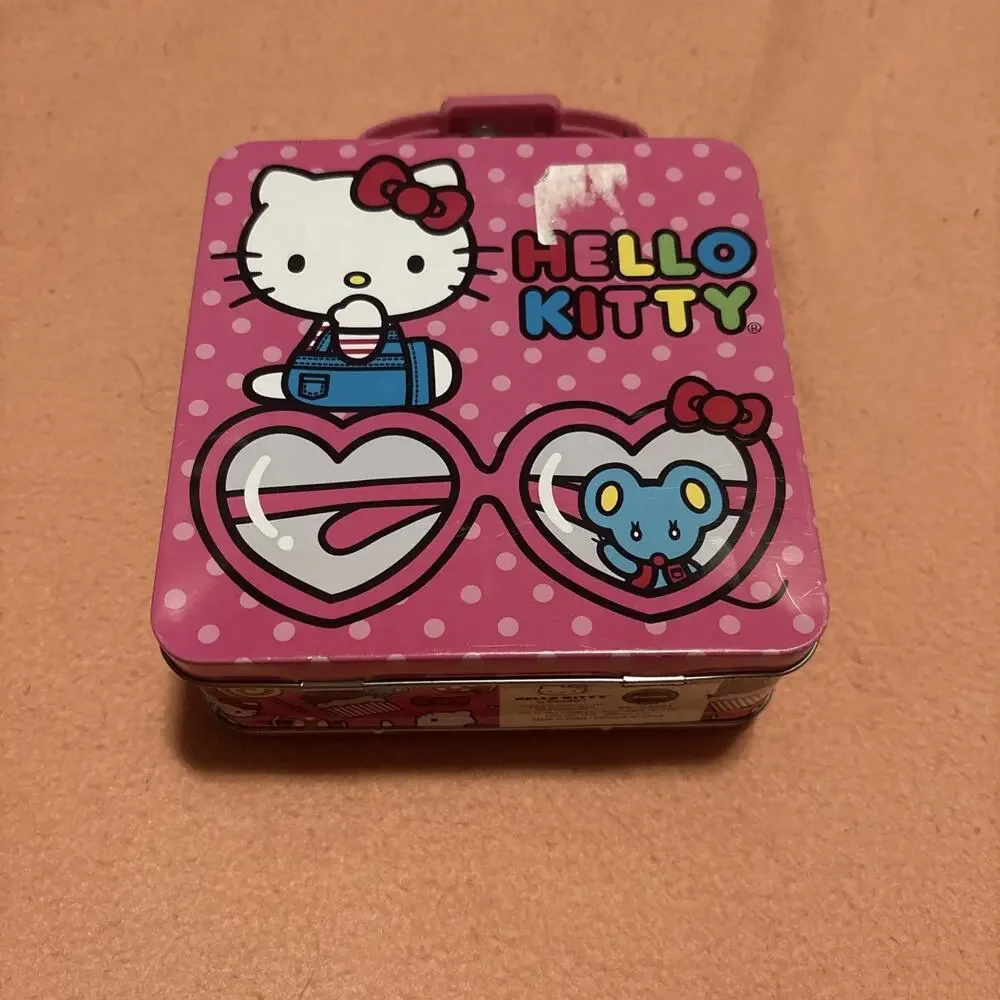 Hello Kitty Sanrio Mini Tin Lunch Box Case - Sunglasses & JOEY the mouse 2014